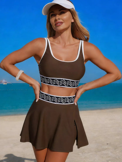 Hazel Blues® |  Contrast Trim Tank and Skort Swim Set
