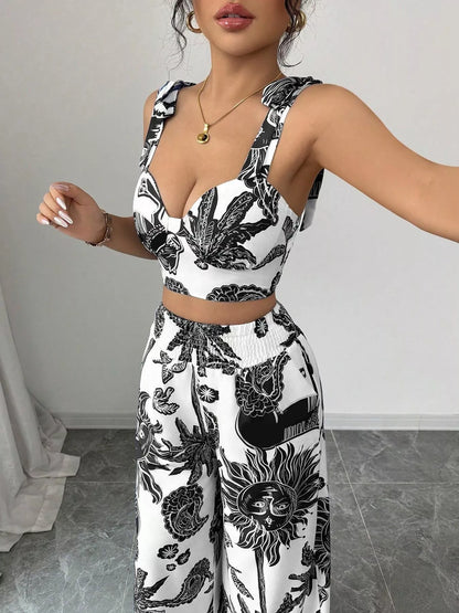 Hazel Blues® |  Floral Print Crop Top and Wide Leg Pants Set