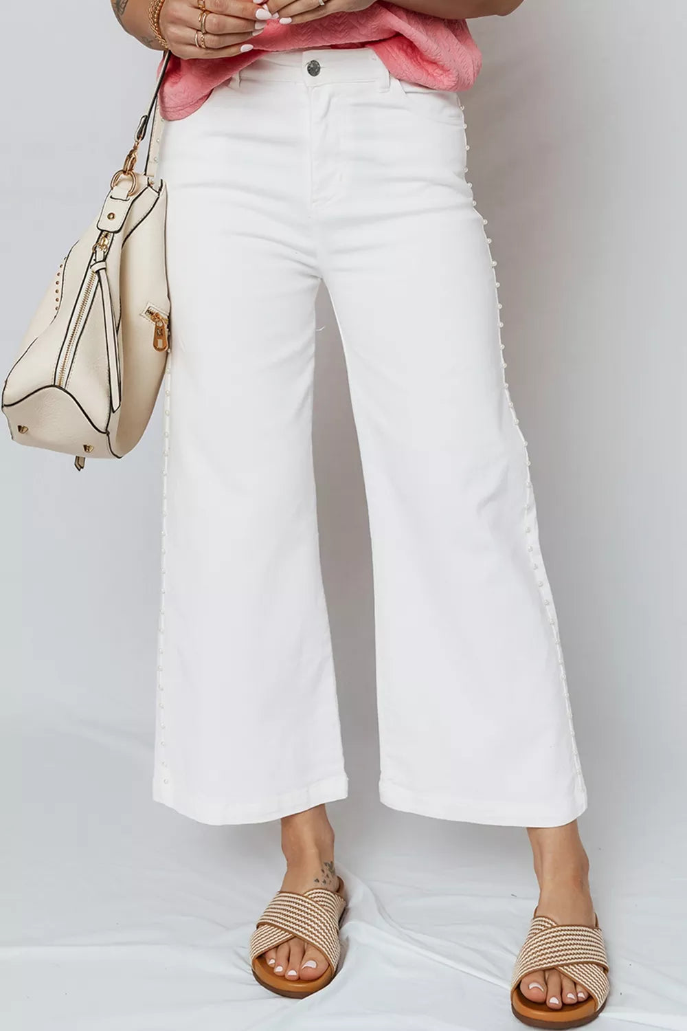 Hazel Blues® |  Pearl Embellished Side Seam Ankle-length Shift Jeans