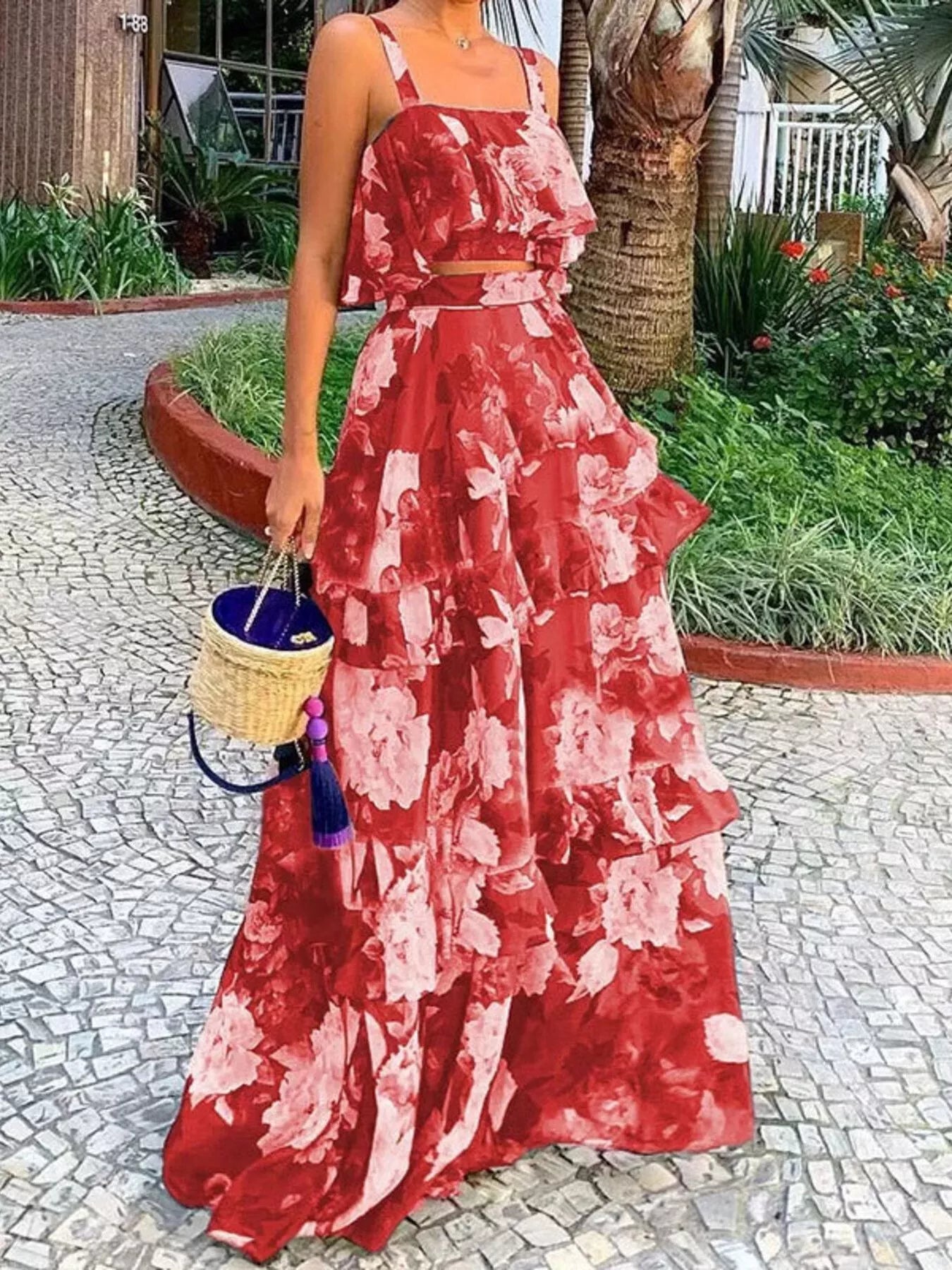 Hazel Blues® |  Floral Print Ruffle Cami and Skirt Two-Piece Set