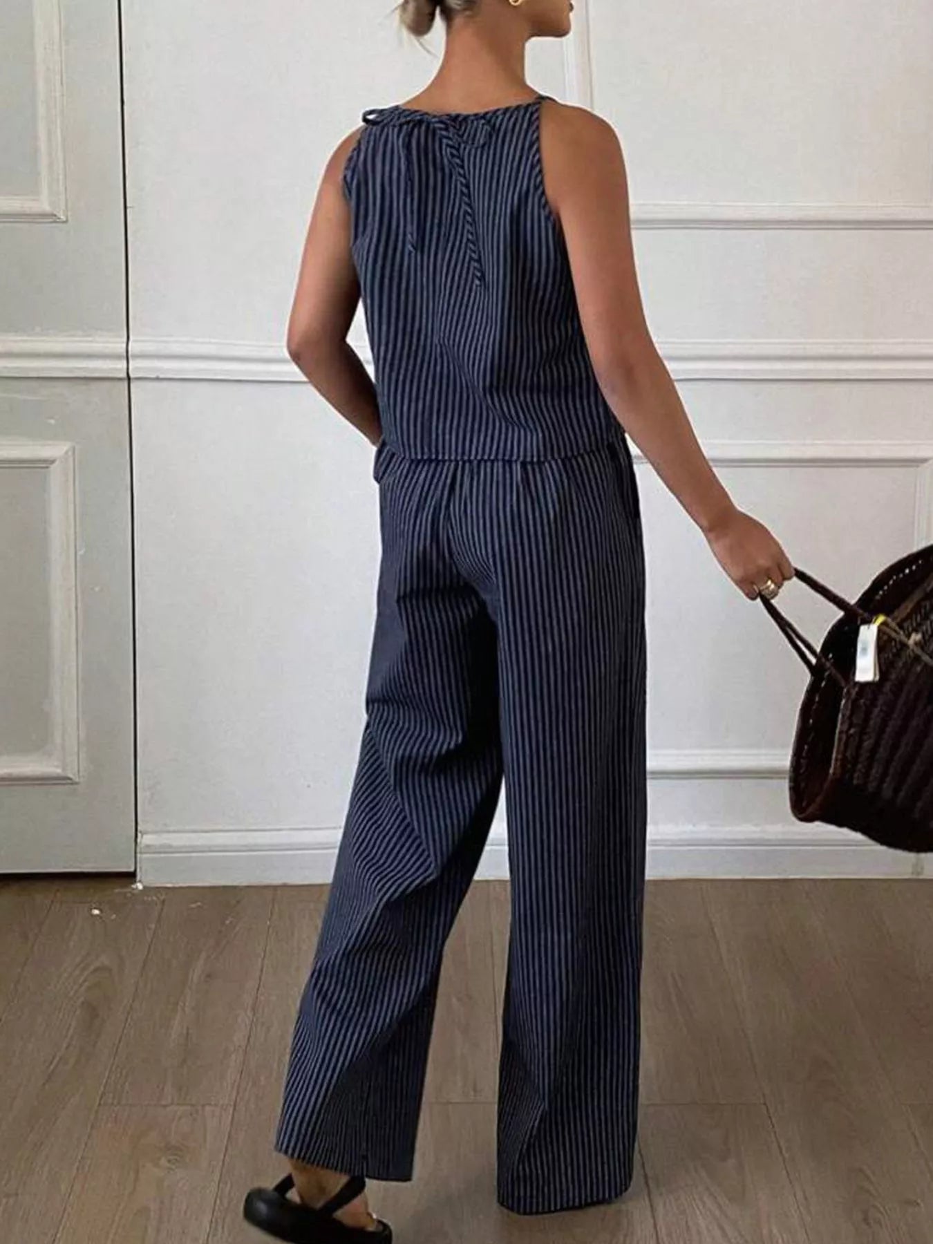 Hazel Blues® |  Striped Sleeveless Top and Wide-Leg Pants Set