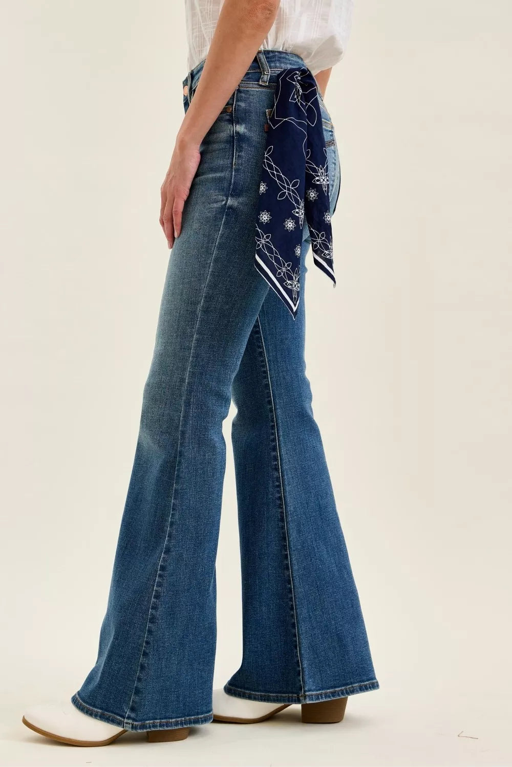 Hazel Blues® |  Judy Blue Mid Rise Jaqueline Flare with Triple Needle Back Pkts and Bandana Loop