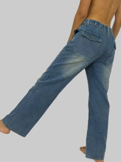 Hazel Blues® |  Wide Leg Contrast Stitching Jeans