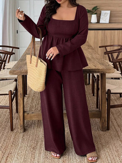 Hazel Blues® | Square Neck Long Sleeve Top and Pants Two-Piece Set