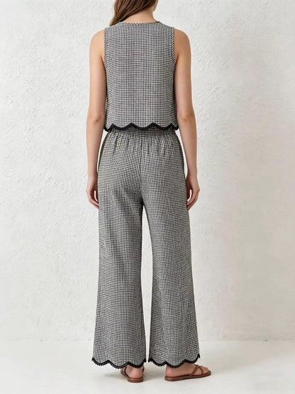 Hazel Blues® |  Plaid Scalloped Trim Tank and Pants Set