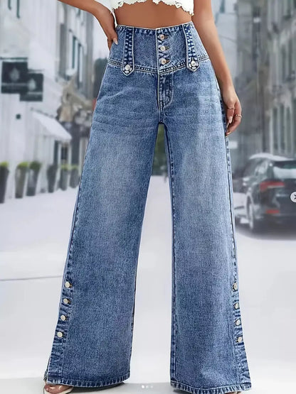 Hazel Blues® |  High Waist Button Decor Wide Leg Jeans