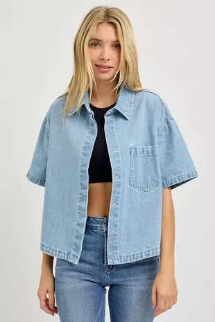 Hazel Blues® |  RISEN Oversized Half Sleeve Cropped Shirts