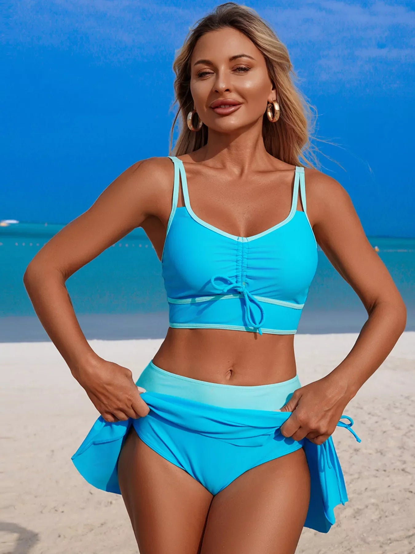 Hazel Blues® |  Contrast Trim Drawstring Swim Set
