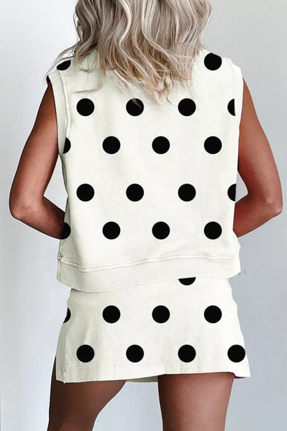 Hazel Blues® |  Ribbed Trim Polka Dot Print Tank Split Mini Skort 2pcs Set