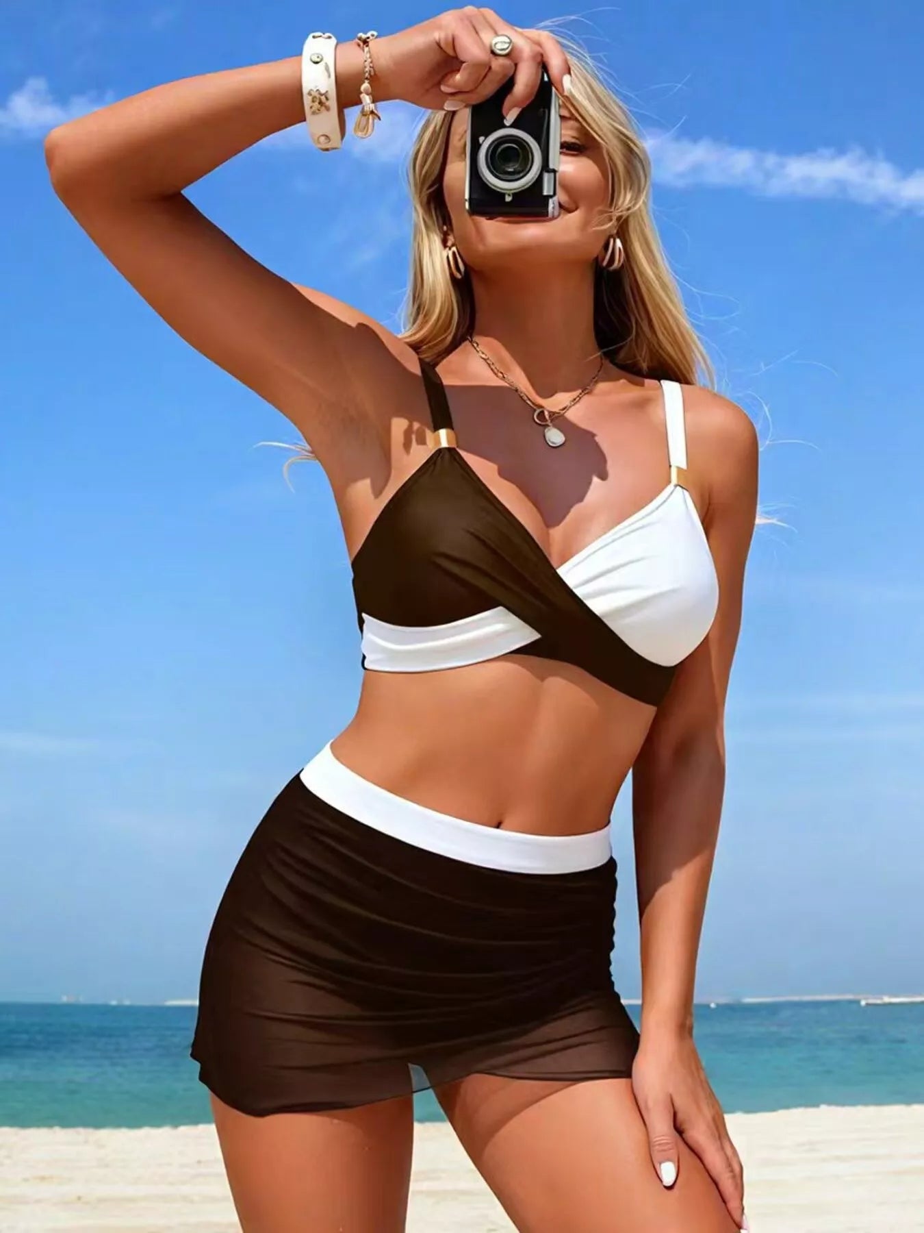Hazel Blues® |  Two Tone Cami and Skort Swim Set