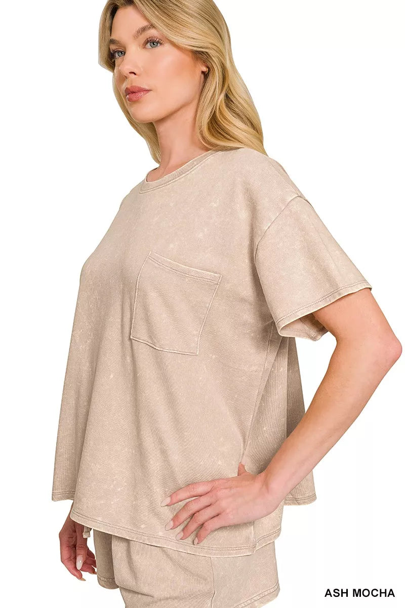 Hazel Blues® |  Zenana French Terry Acid Washed Relaxed Top & Short Set