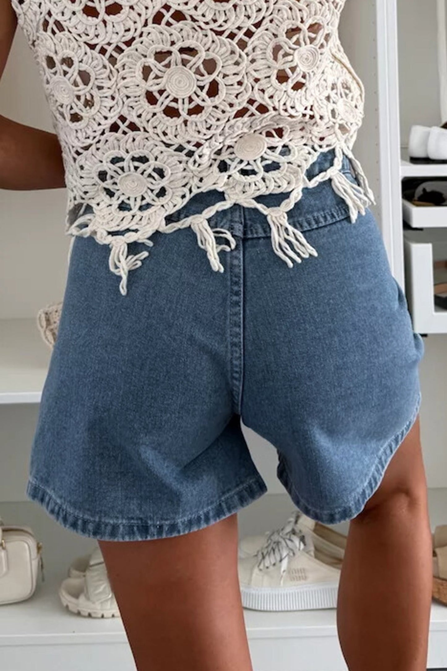 Hazel Blues® |  Dusk Blue Flap Pockets Denim Shorts