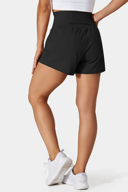 Hazel Blues® |  Black Pocketed Wide Waistband Swim Shorts