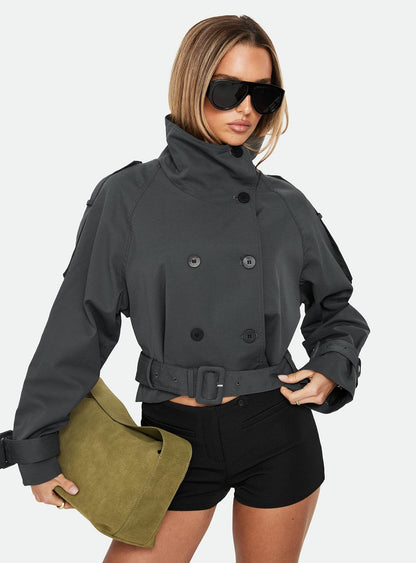 Blanc Cropped Trench Coat Olive