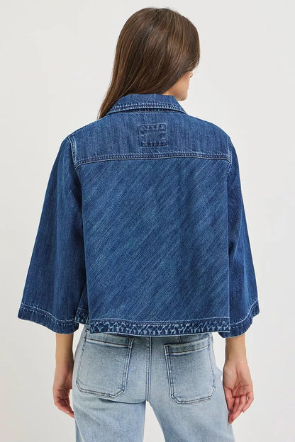 Hazel Blues® |  RISEN Double-Breasted Flowy Cropped Denim Jacket