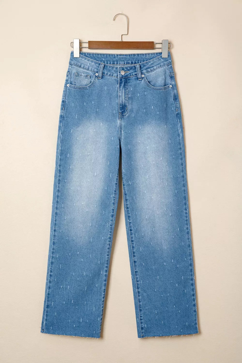 Hazel Blues® |  Distressed Detail Tummy Control Raw Hem Jeans