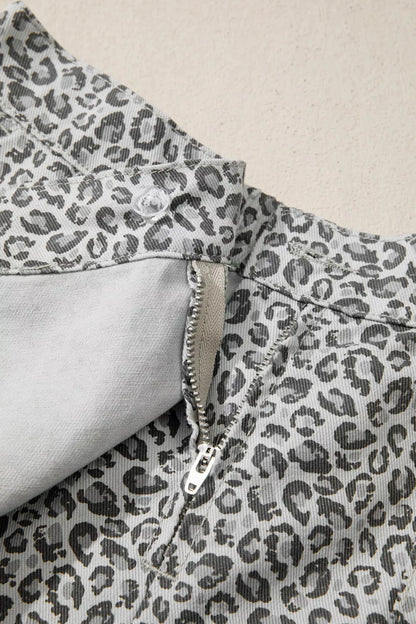 Hazel Blues® |  Leopard Print Elastic Waist Denim Shorts