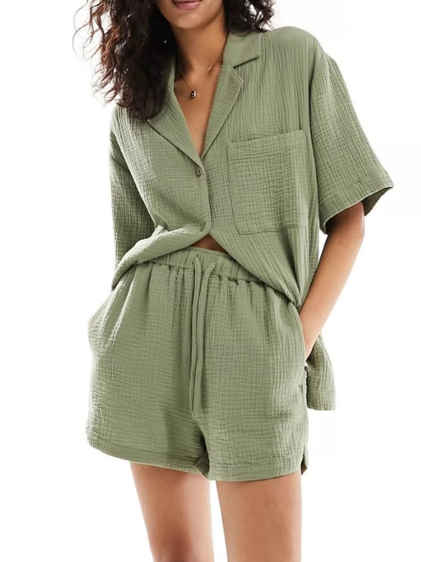 Hazel Blues® |  Relaxed Fit Button Up Shirt & Shorts Set