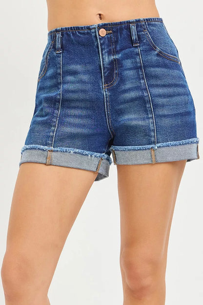 Hazel Blues® |  RISEN Slouchy Cuffed Denim Shorts