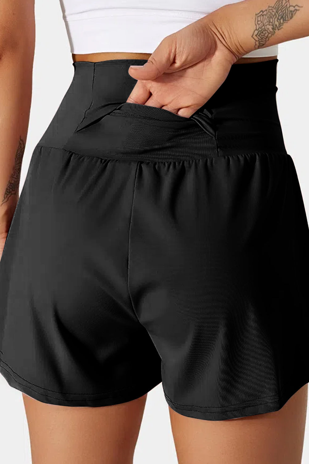 Hazel Blues® |  Black Pocketed Wide Waistband Swim Shorts
