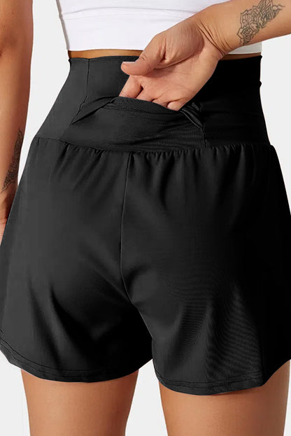 Hazel Blues® |  Black Pocketed Wide Waistband Swim Shorts