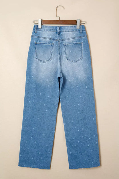 Hazel Blues® |  Distressed Detail Tummy Control Raw Hem Jeans