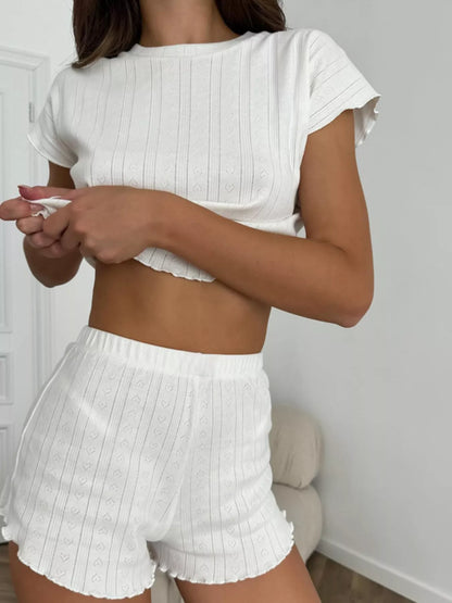 Hazel Blues® |  Ribbed Knit Short Sleeve Top and Shorts Lounge Set