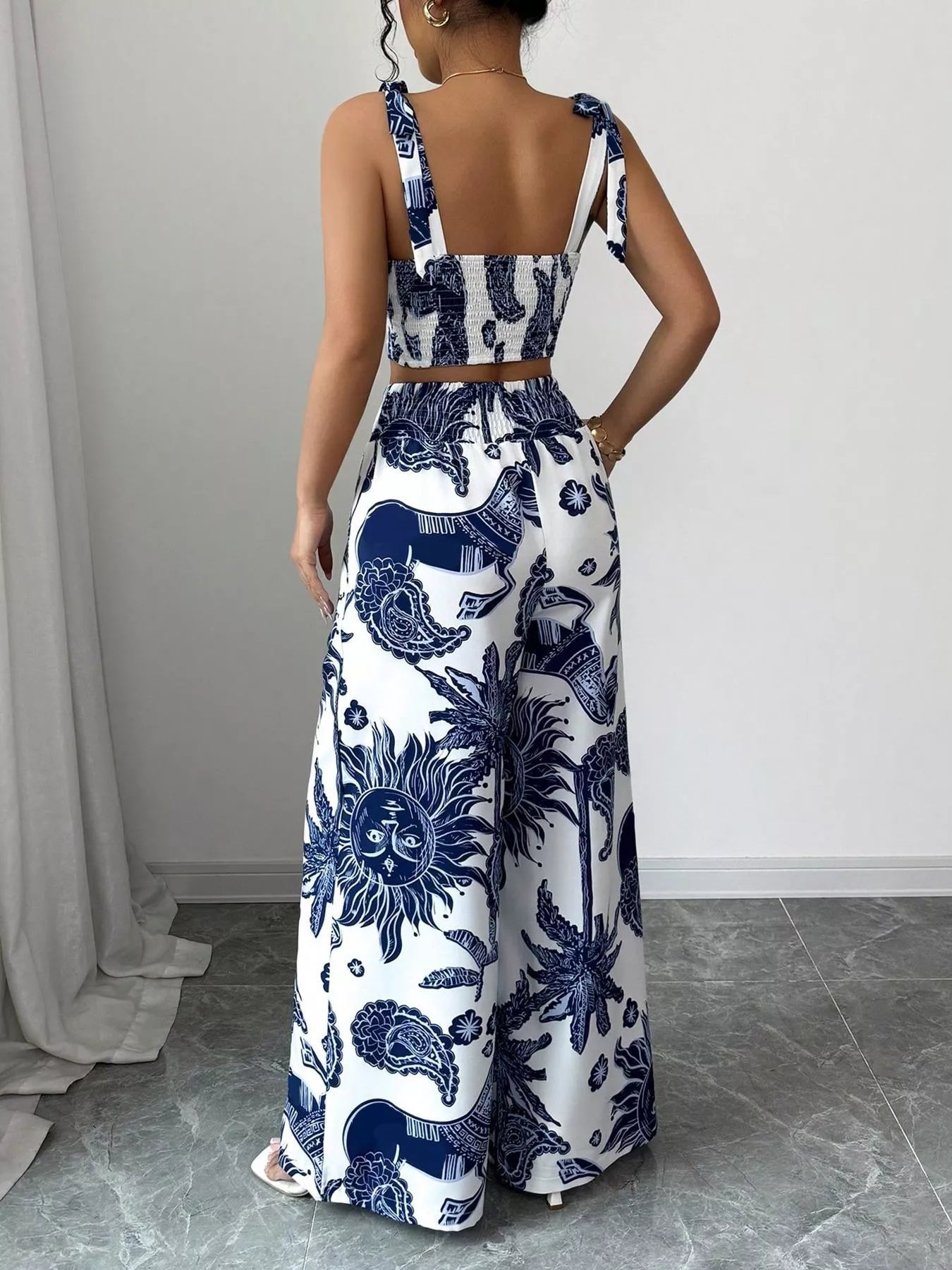 Hazel Blues® |  Floral Print Crop Top and Wide Leg Pants Set