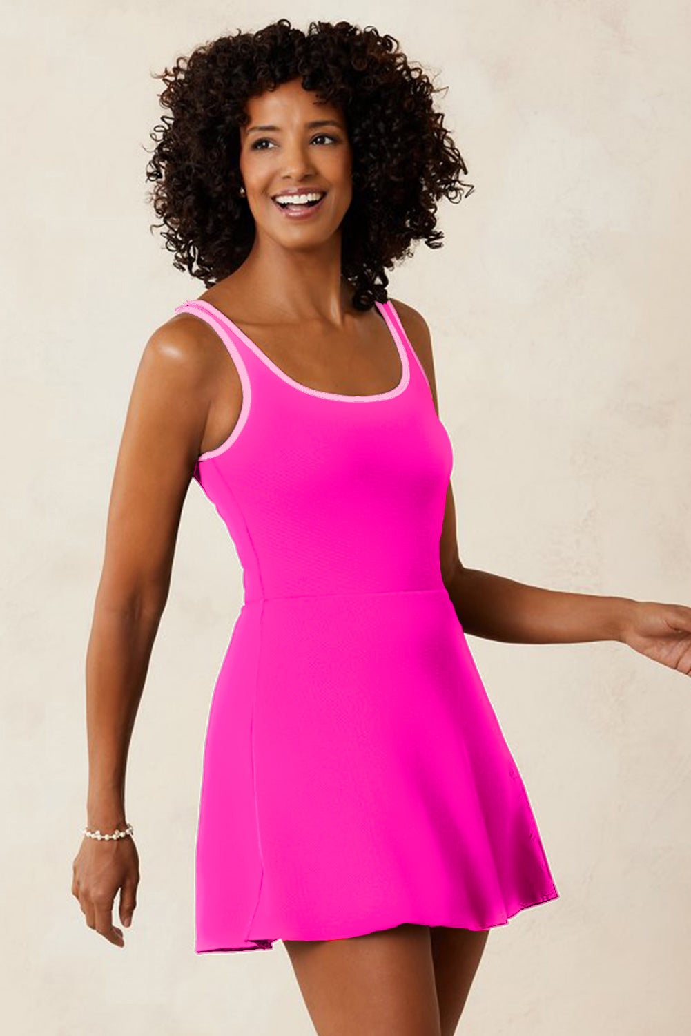 Hazel Blues® |  Rose Red Contrast Trim Neckline Active Shorts Attached One Piece Swim Dress