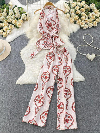 Hazel Blues® |  Printed Sleeveless Top and Wide Leg Pants Set