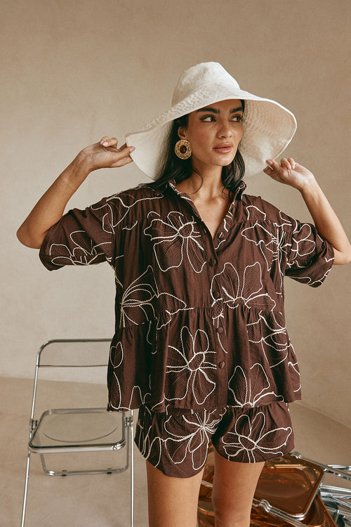 Luna Top - Chocolate Floral