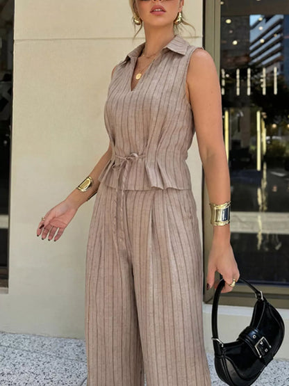 Hazel Blues® |  Sleeveless Striped Top & Wide Leg Pant Set