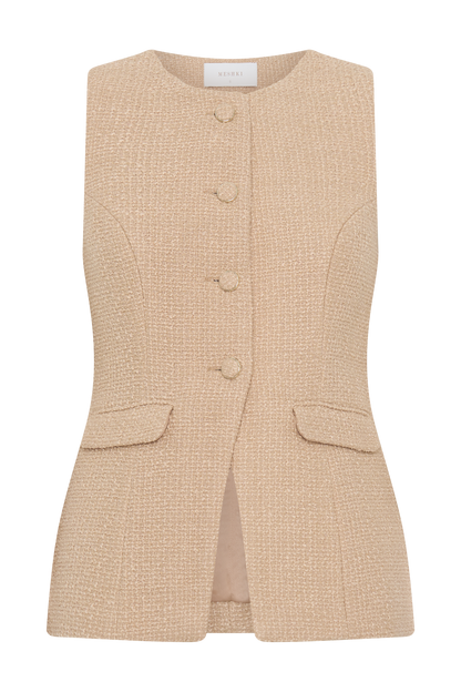 Camilla Boucle Sleeveless Vest - Light Taupe