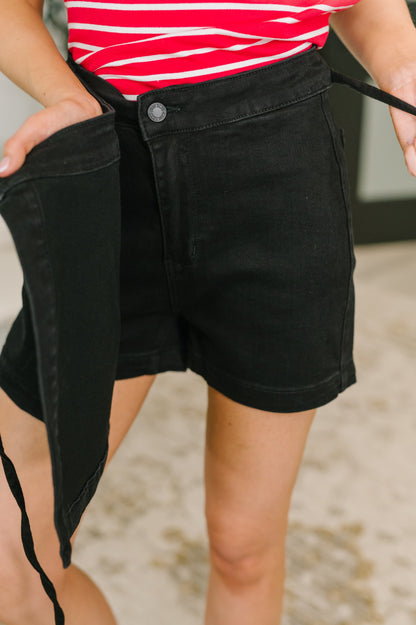 Hazel Blues® |  Bentli High Rise Side Tie Denim Skort in Black