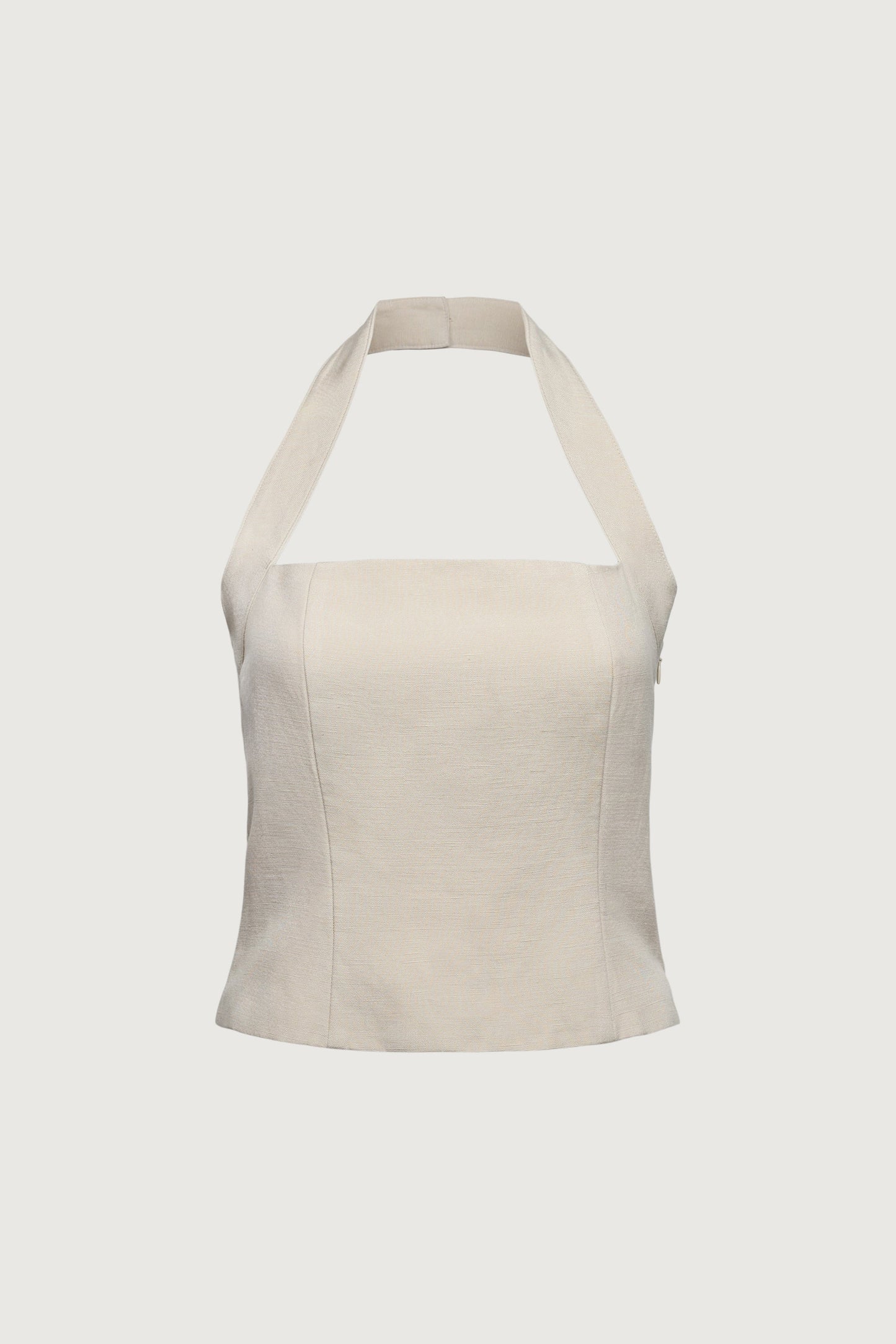 LINEN BLEND HALTER SQUARE NECK TOP