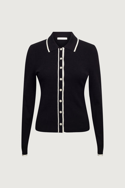 CONTRAST TRIM BUTTON FRONT COLLARED CARDIGAN