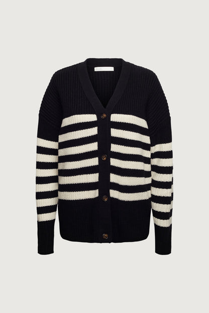 STRIPED BUTTON FRONT CARDIGAN