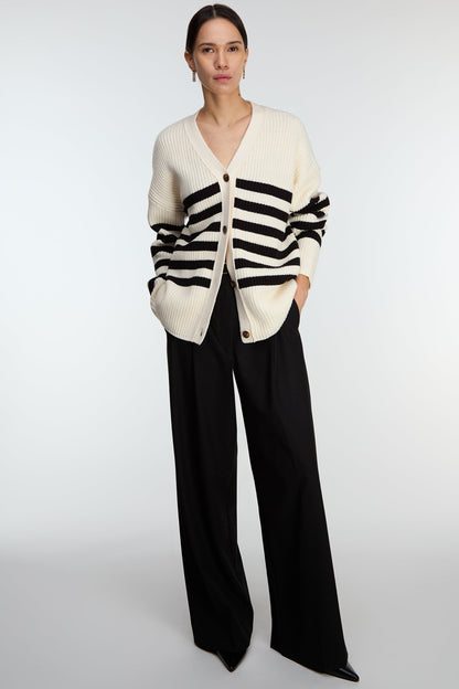 STRIPED BUTTON FRONT CARDIGAN