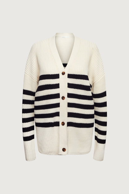 STRIPED BUTTON FRONT CARDIGAN