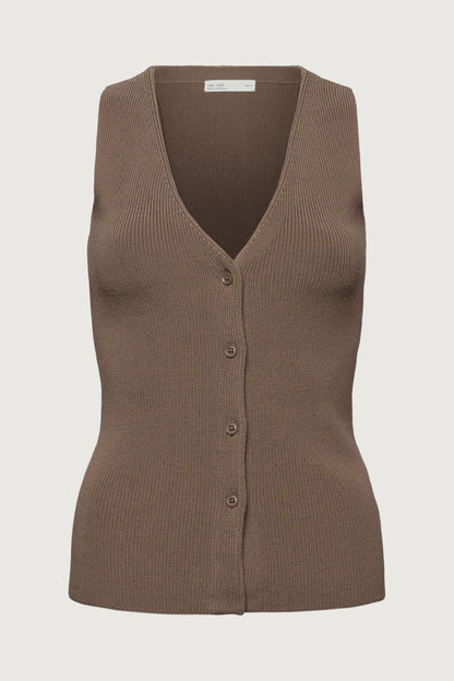 SLEEVELESS BUTTON FRONT KNIT TOP