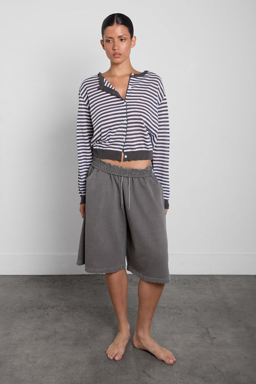 STRIPED ROUND NECK CARDIGAN