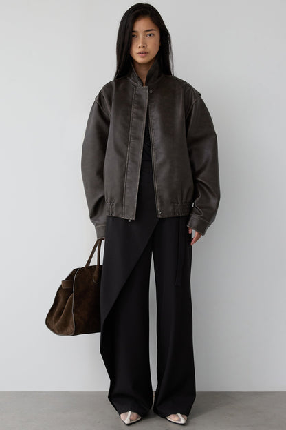 VINTAGE INSPIRED VEGAN LEATHER BOMBER JACKET