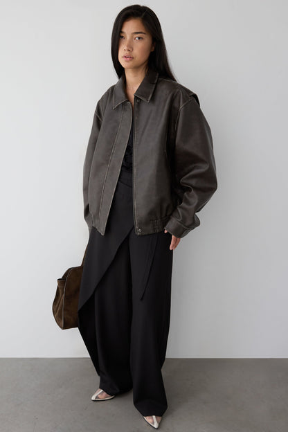 VINTAGE INSPIRED VEGAN LEATHER BOMBER JACKET