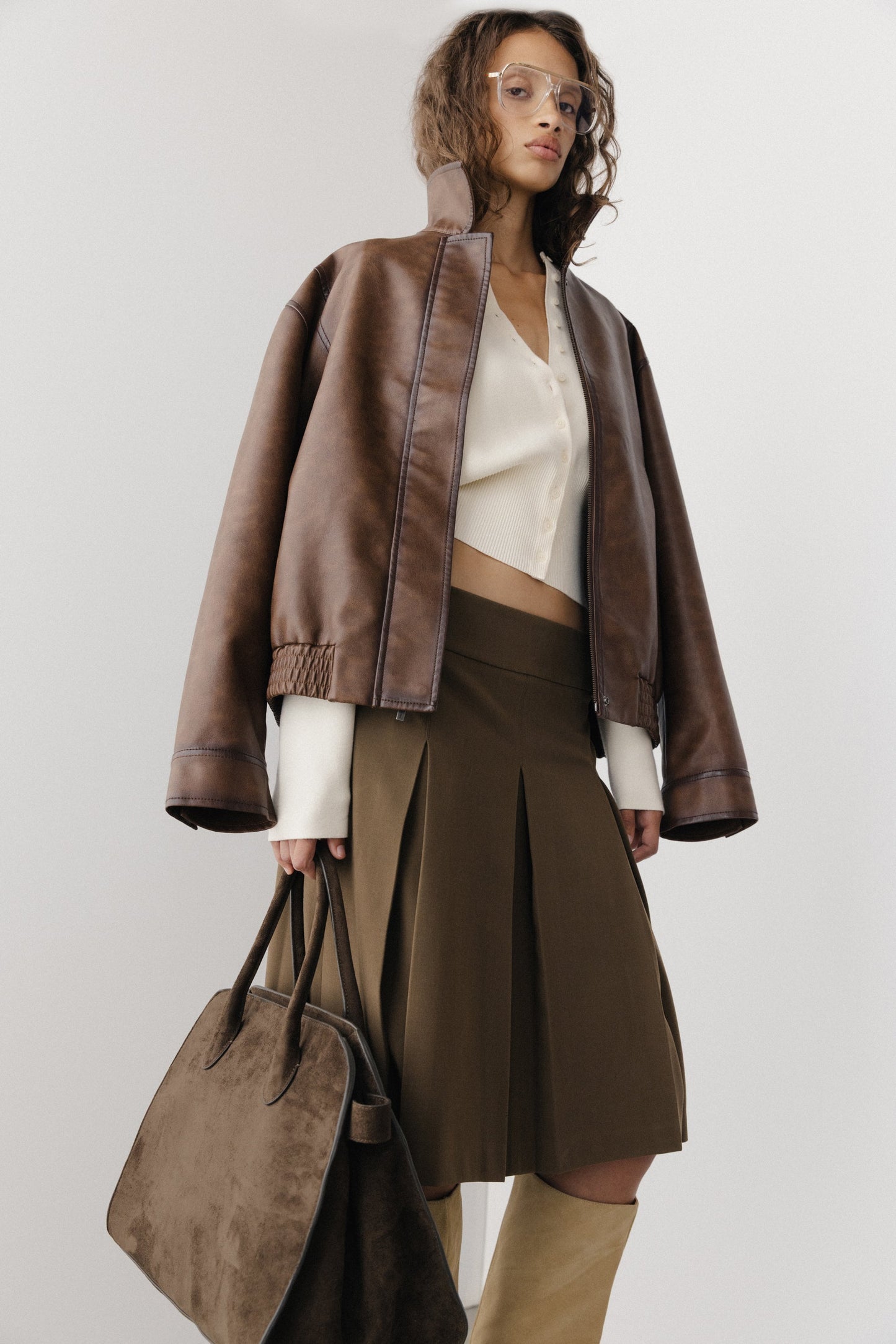 VINTAGE INSPIRED VEGAN LEATHER BOMBER JACKET