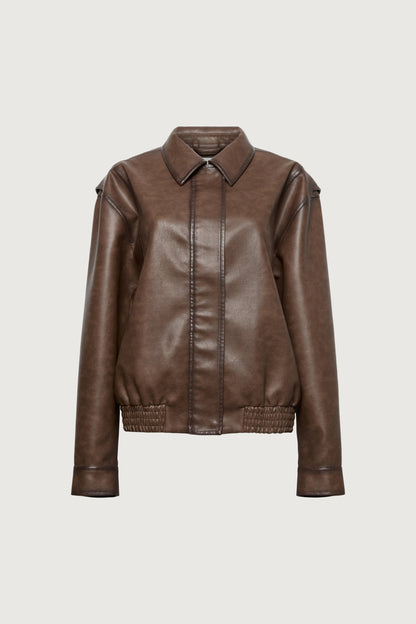 VINTAGE INSPIRED VEGAN LEATHER BOMBER JACKET