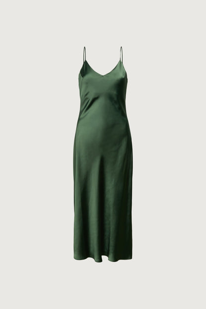 SATIN V-NECK SLIP MIDI DRESS