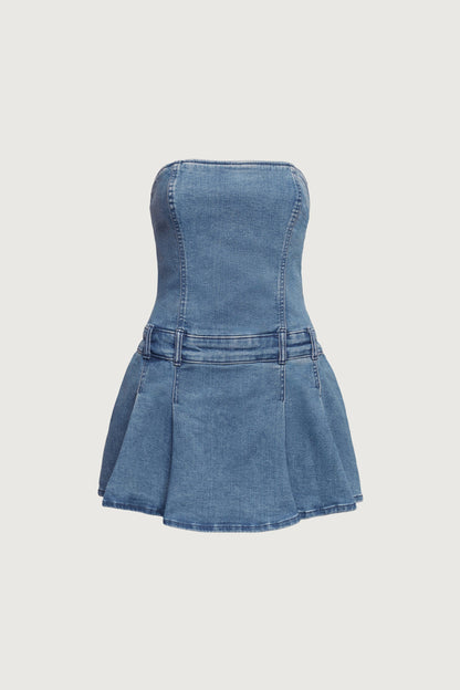 DENIM TUBE MINI DRESS