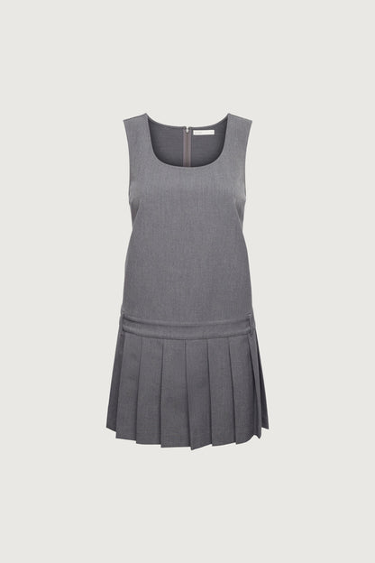 PLEATED SCOOP NECK MINI DRESS