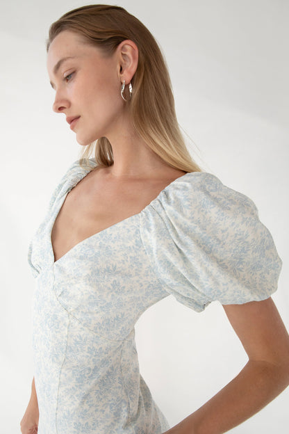 PUFF SLEEVE FLORAL MIDI DRESS
