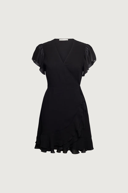 WRAP MINI DRESS WITH RUFFLED HEM